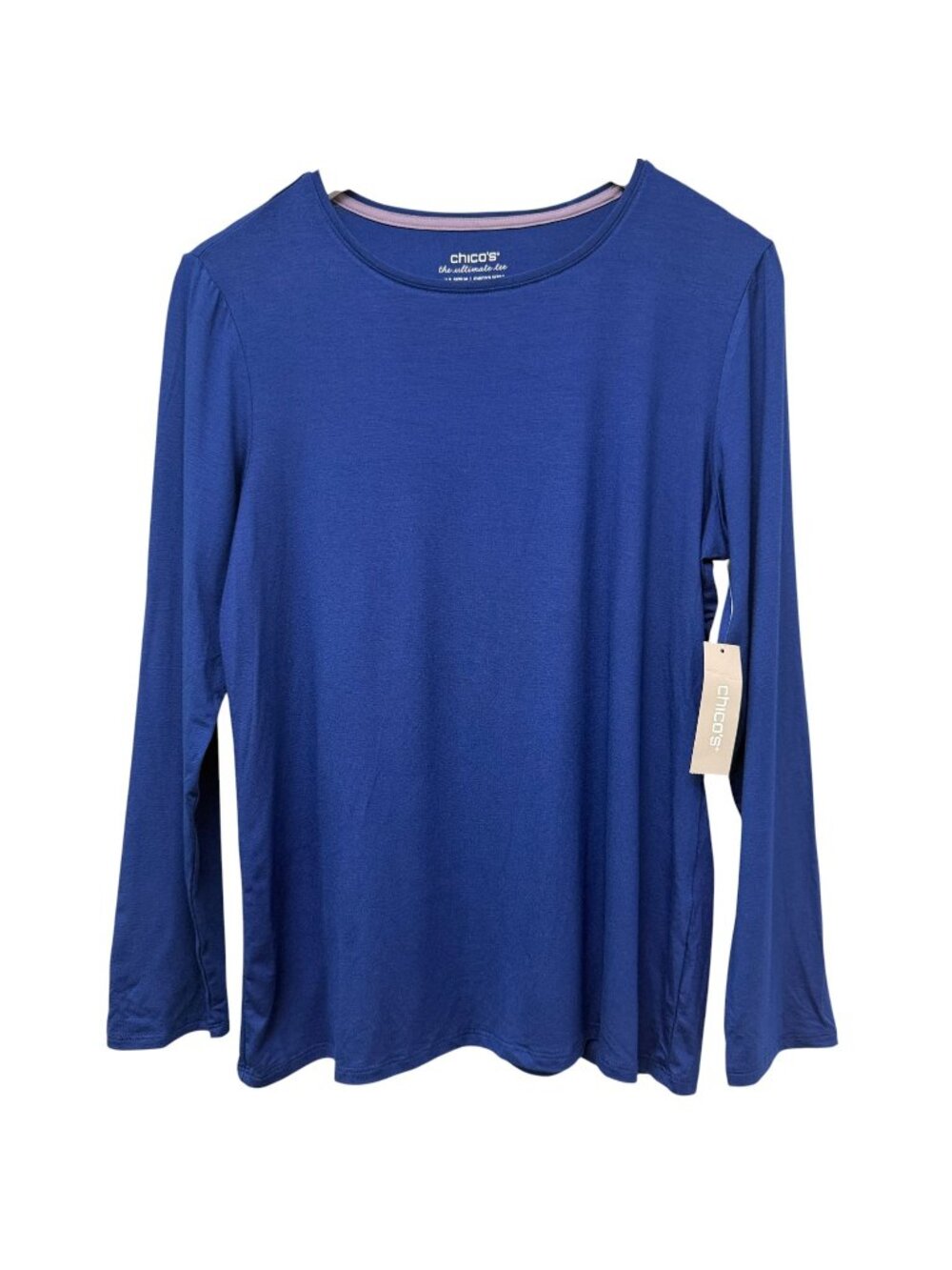 CHICOS Ultimate Tee Medium Royal Blue Long Sleeve Stretch Knit Womens Top NWT